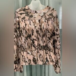 PINK AND BLACK MARBLE PRINTED PLEATED BLOUSE